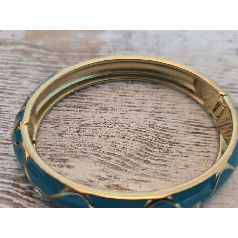 Vintage Turquoise Enamel Clamper Bracelet Gold Tone Rhinestone Jewelry #259 - Picture 10 of 12